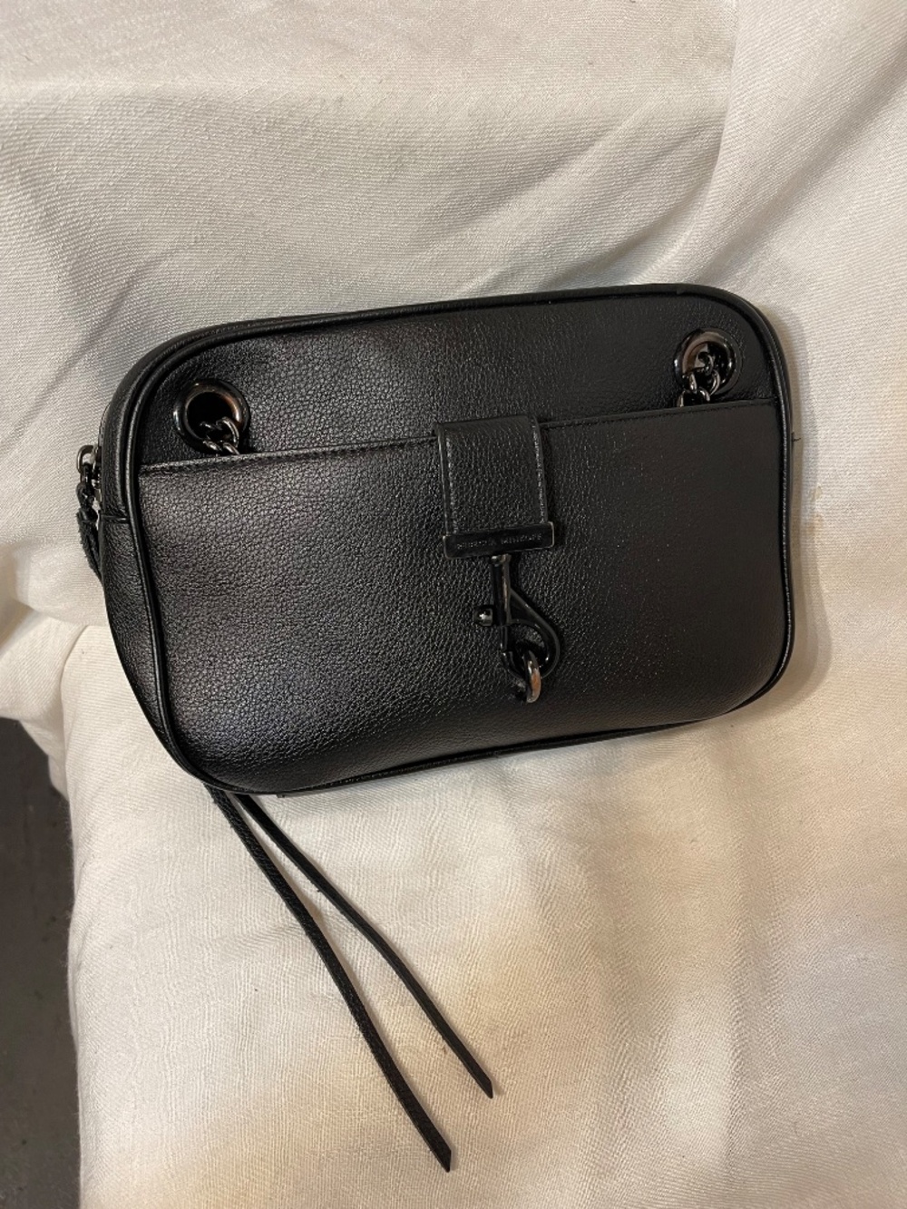 Black Leather Chain-Handle Crossbody Bag